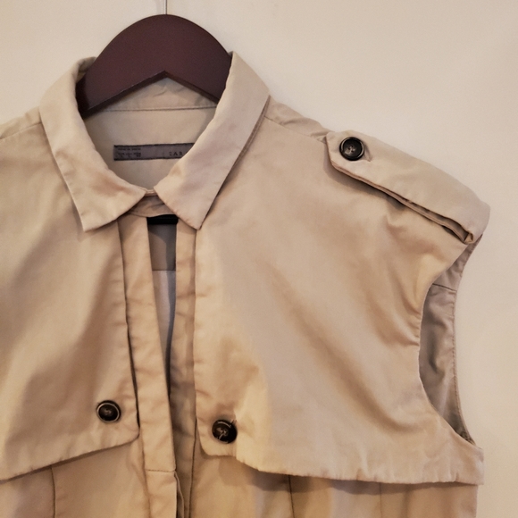 Zara Trench Coat Style Sleeveless Button Up Shirt Dress Khaki Size Large - Picture 4 of 14